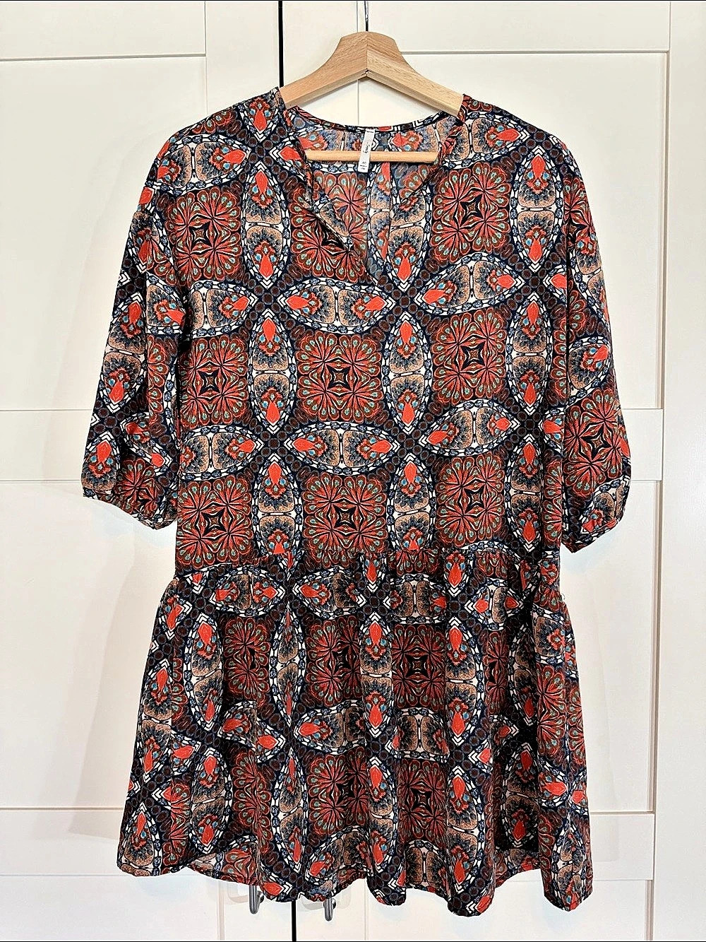 Milly Geometric Mini Dress in Blue & Red Medium Like New B17